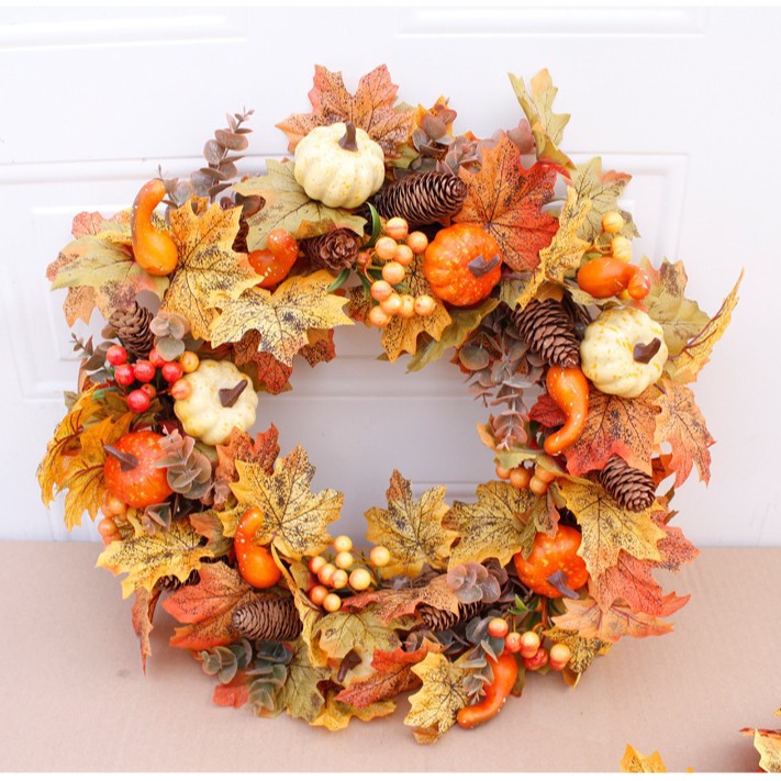🍁$9.99 On Sale Today Only🍂Fall Wreath with Pumpkin Maple Leaves🎃