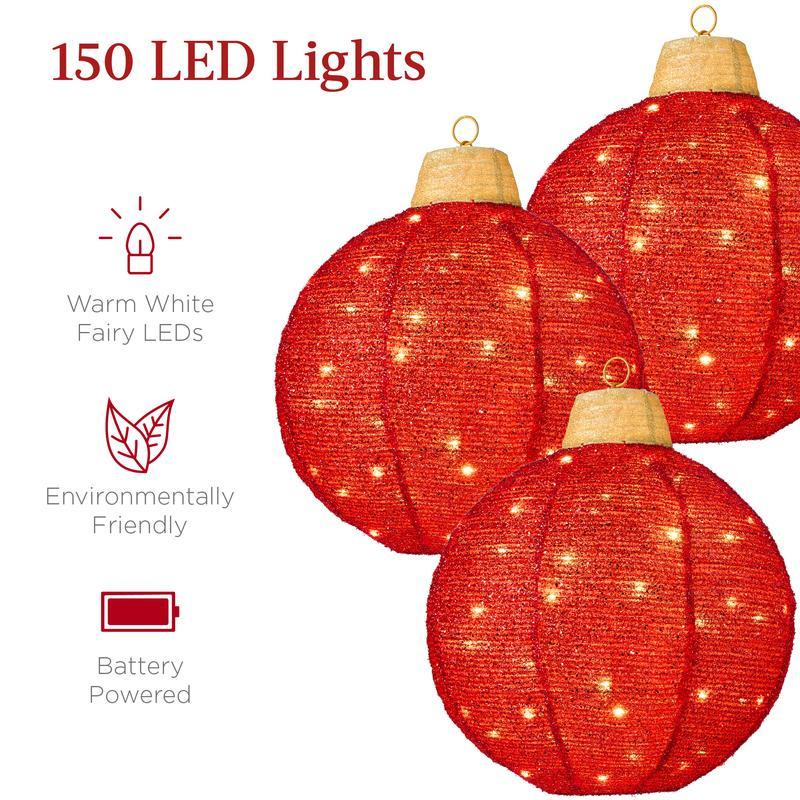 🎄Three-piece set of spherical, light-up pop-up outdoor hanging Christmas decorations, available in three colors.✨