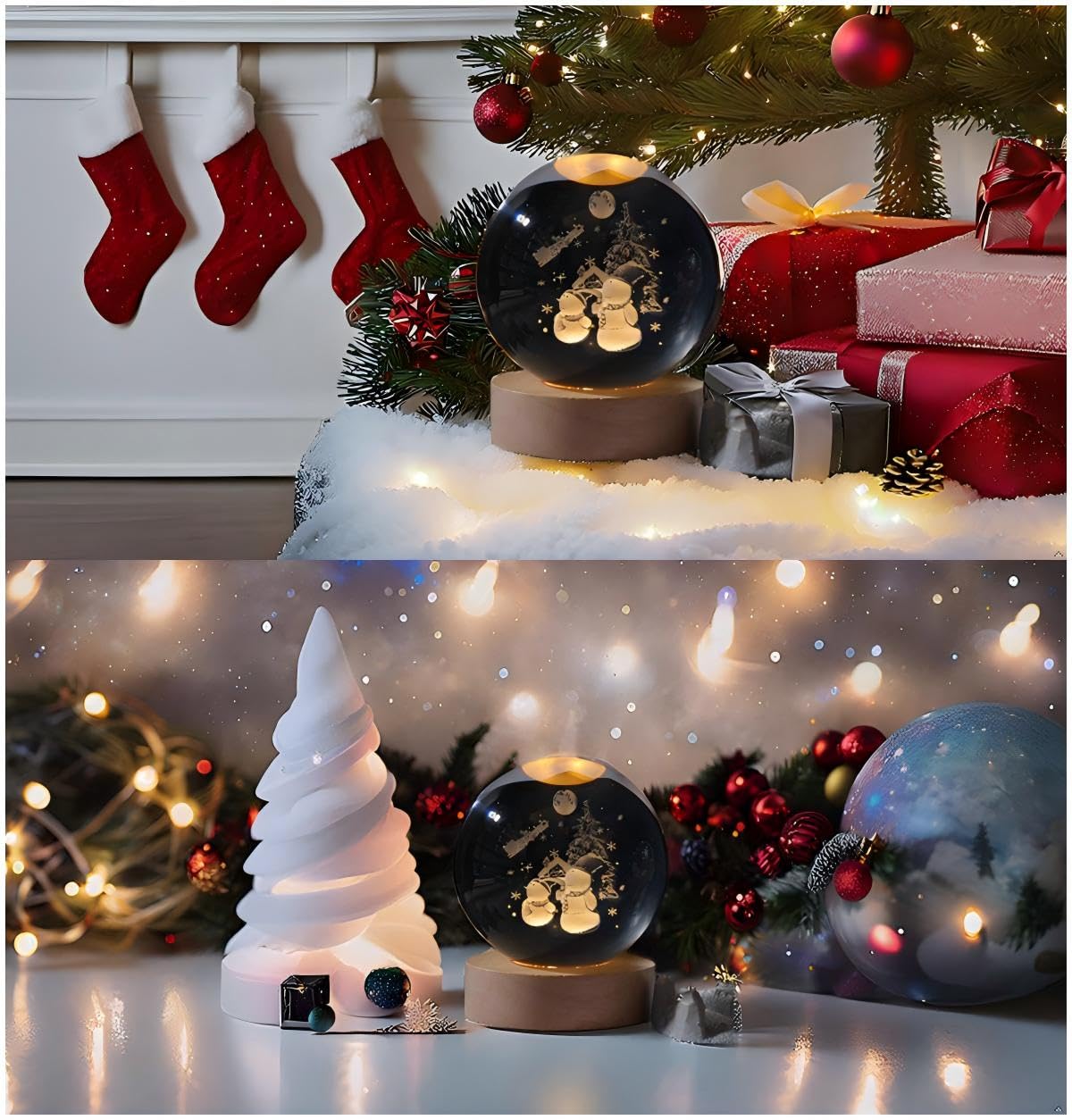 3D Crystal Ball Night Light - Laser-carved Snowman, Cute and Fun Christmas Night Light, Perfect for Christmas Party Decorations✨
