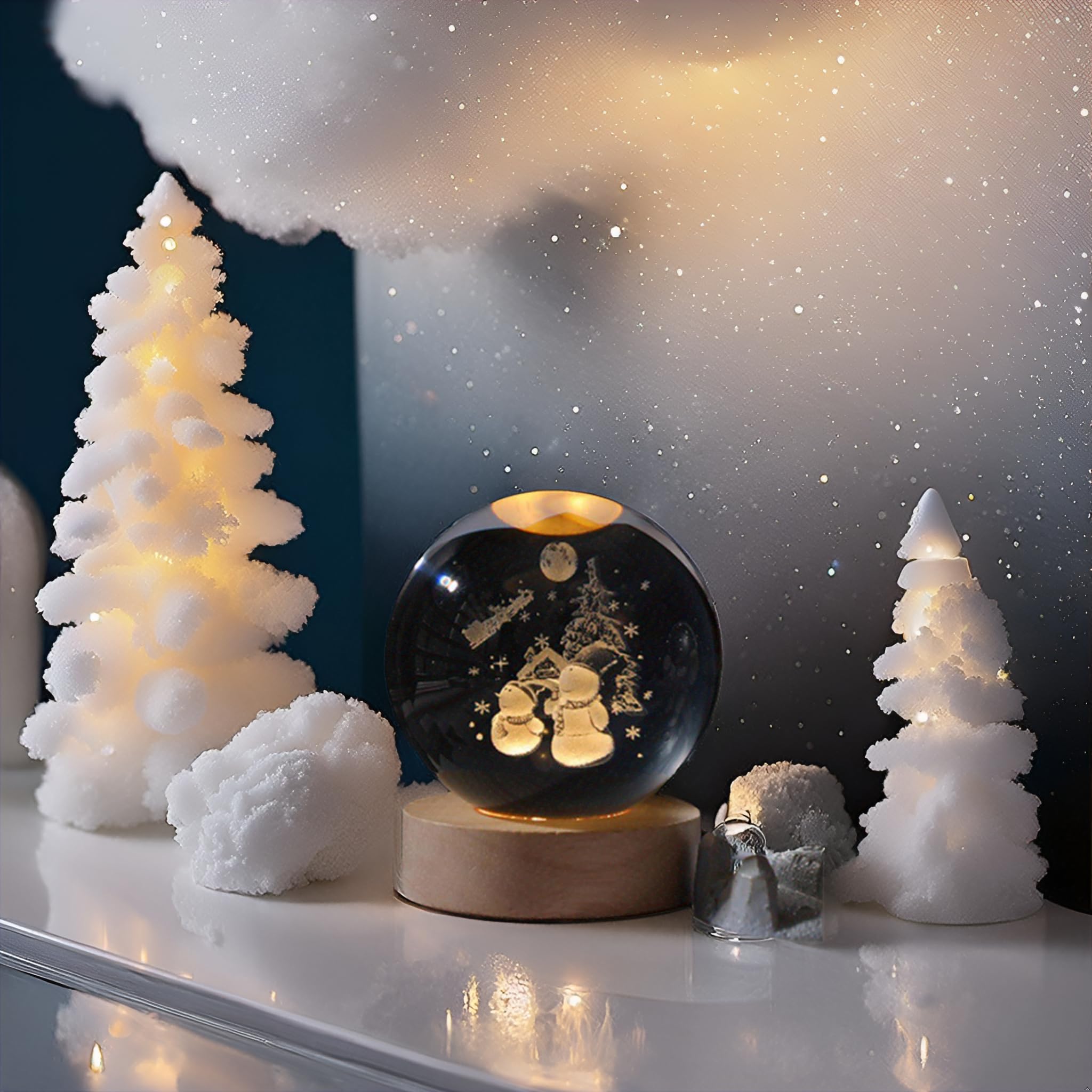 3D Crystal Ball Night Light - Laser-carved Snowman, Cute and Fun Christmas Night Light, Perfect for Christmas Party Decorations✨