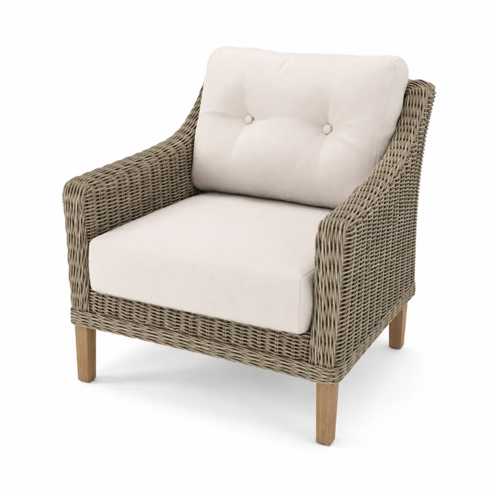 Sillón de Ratán Sintético Beige con Estructura de Madera