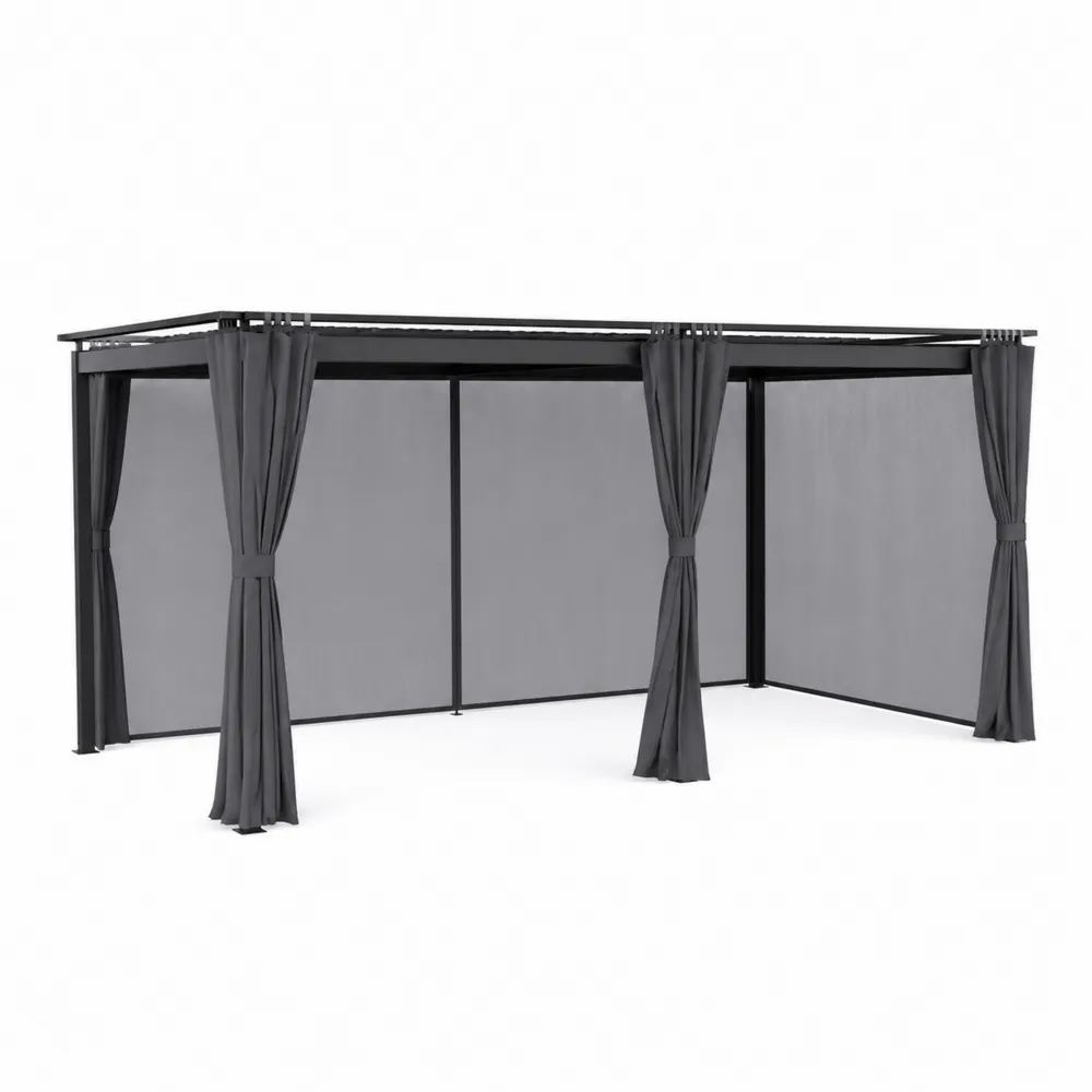 Pérgola de Aluminio con Cortinas de Poliéster Gris Antracita