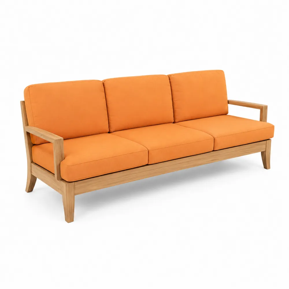 Sofá de Madera de Teca Exterior 3 Plazas Tapizado Naranja