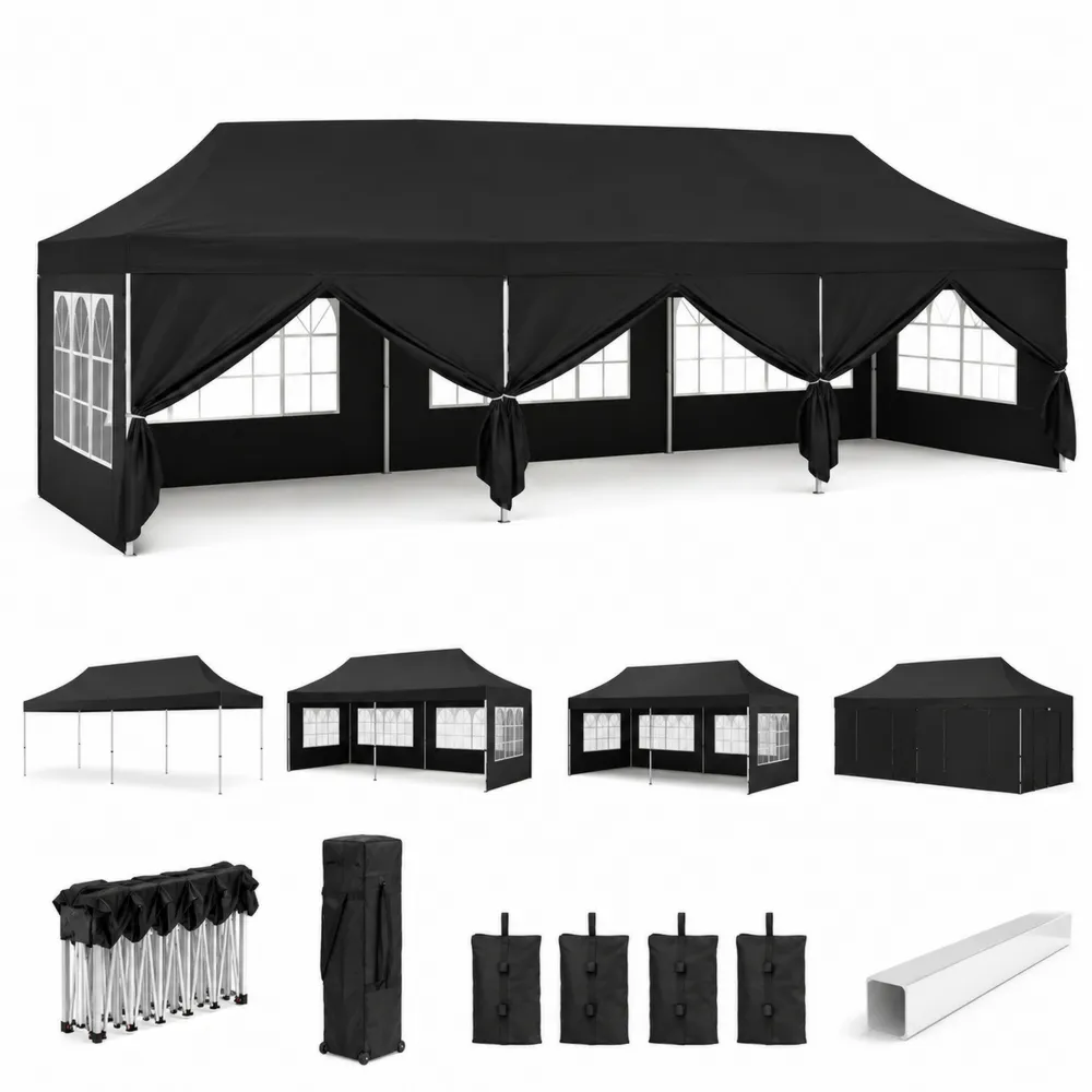 Carpa plegable 6x3m de poliéster negro con estructura de aluminio