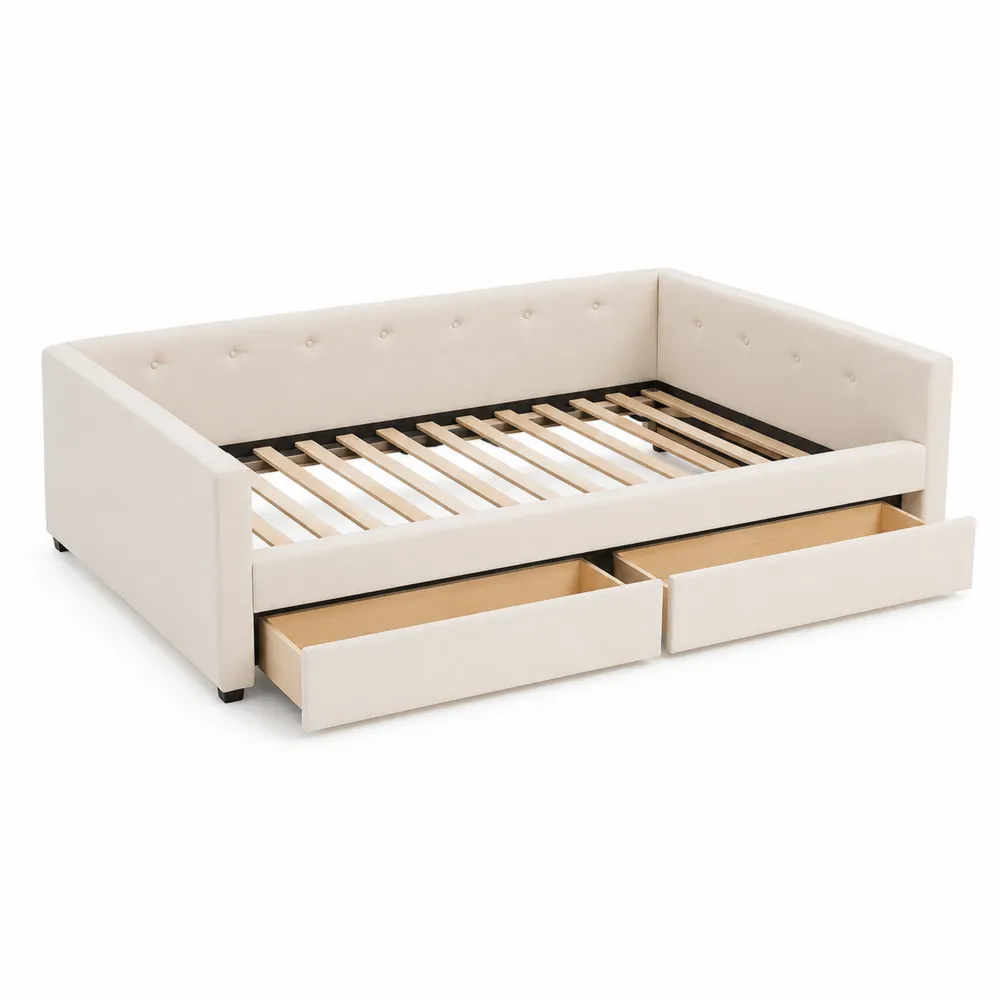 Sofá cama con cajones tapizado en poliéster Beige