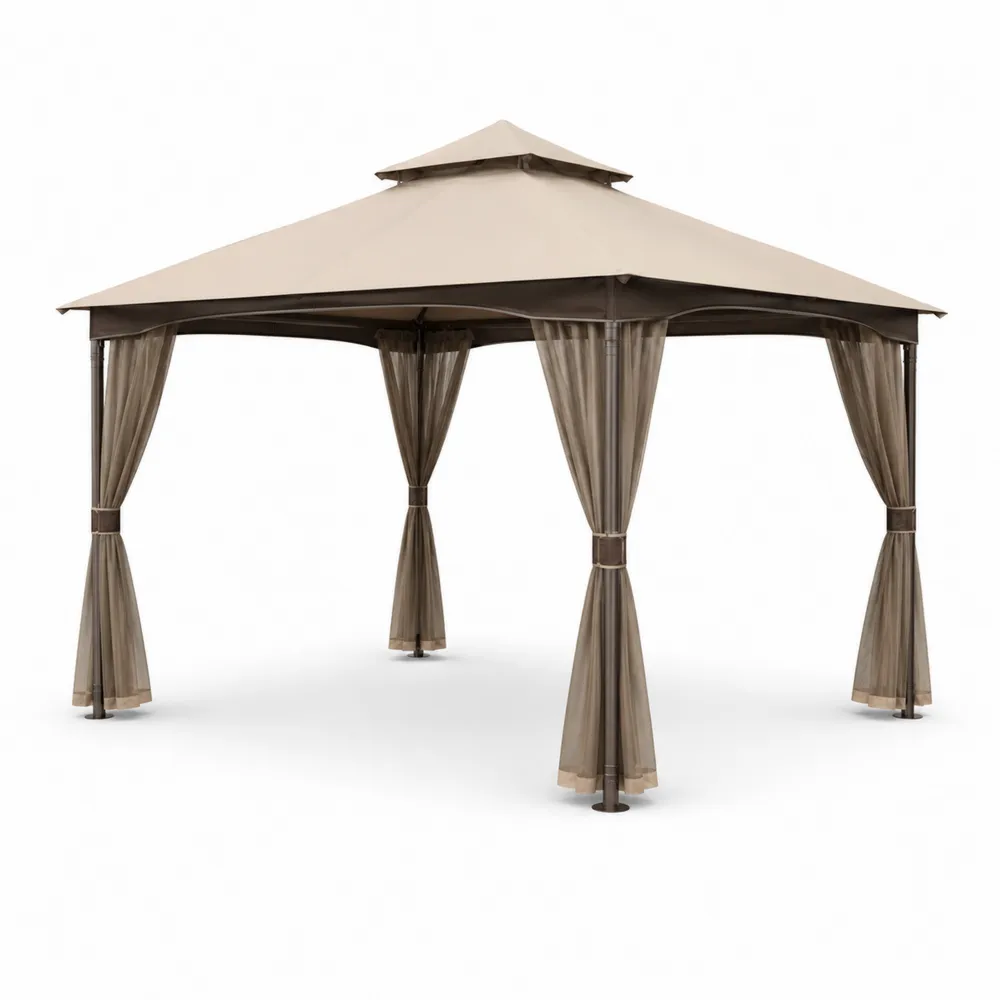 Pabellón de Jardín de Acero y Poliéster con Cortinas 3x3m Beige
