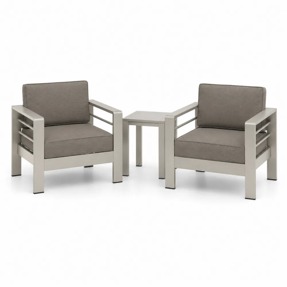 Conjunto de sillones de aluminio para exteriores con cojines y mesa lateral