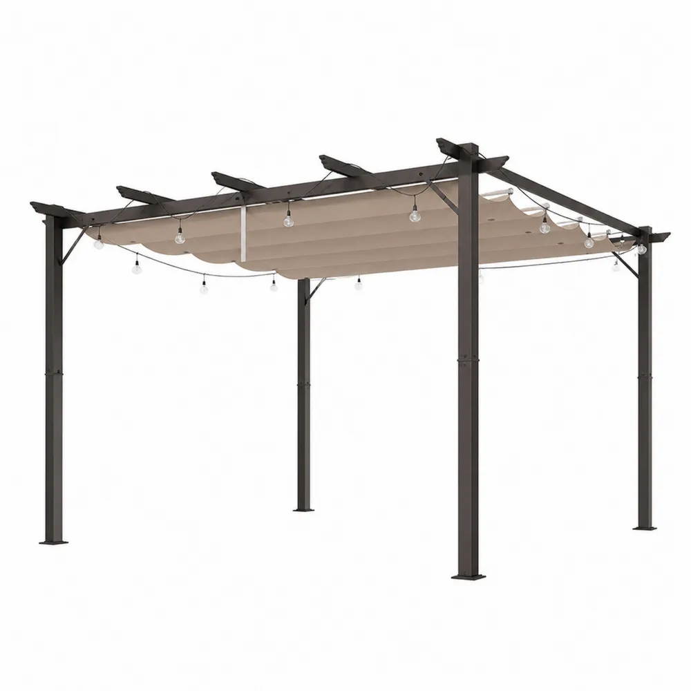 Pérgola de Acero con Tela Beige 300x400 cm