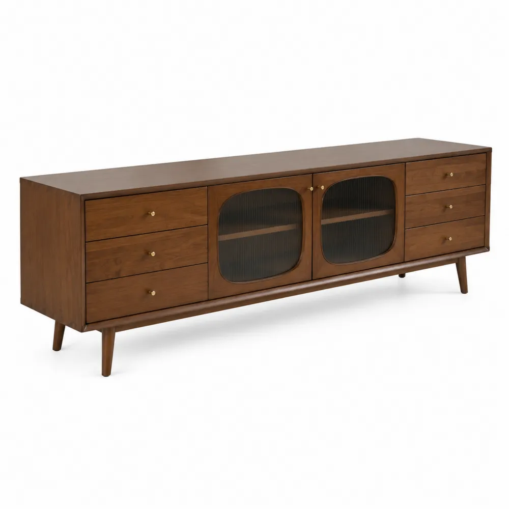 Aparador de madera con puertas de vidrio y 6 cajones 180 cm