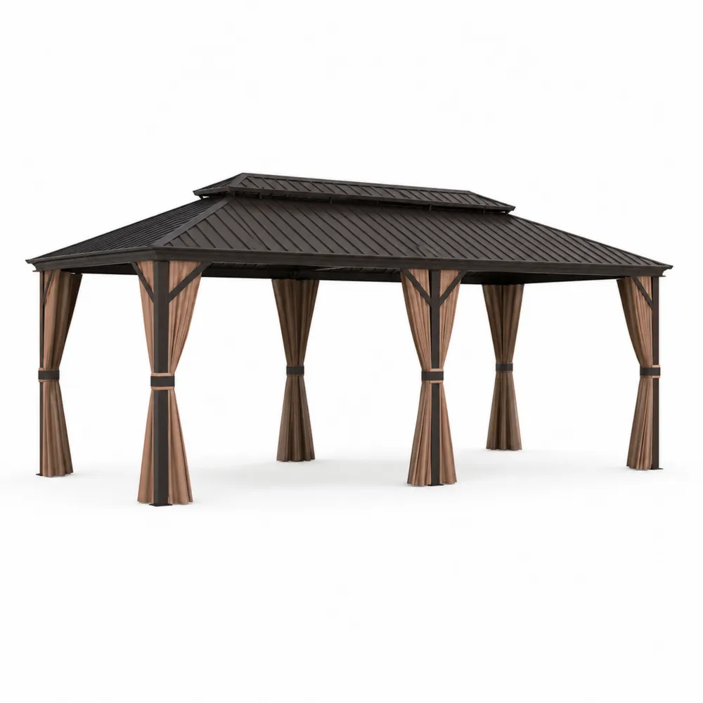 Pérgola de Aluminio con Techo de Acero y Cortinas 4x3m