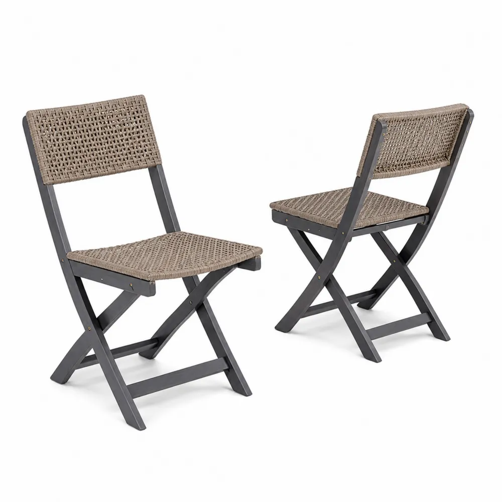 Juego de 2 Sillas Plegables de Ratán Sintético y Acero Marrón/Gris