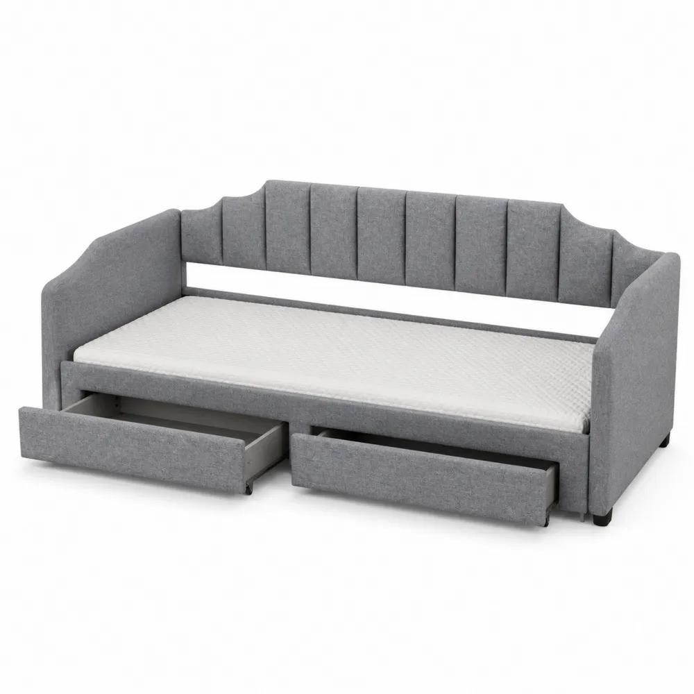 Sofá cama con almacenamiento de madera y poliéster Gris 200x90x85 cm
