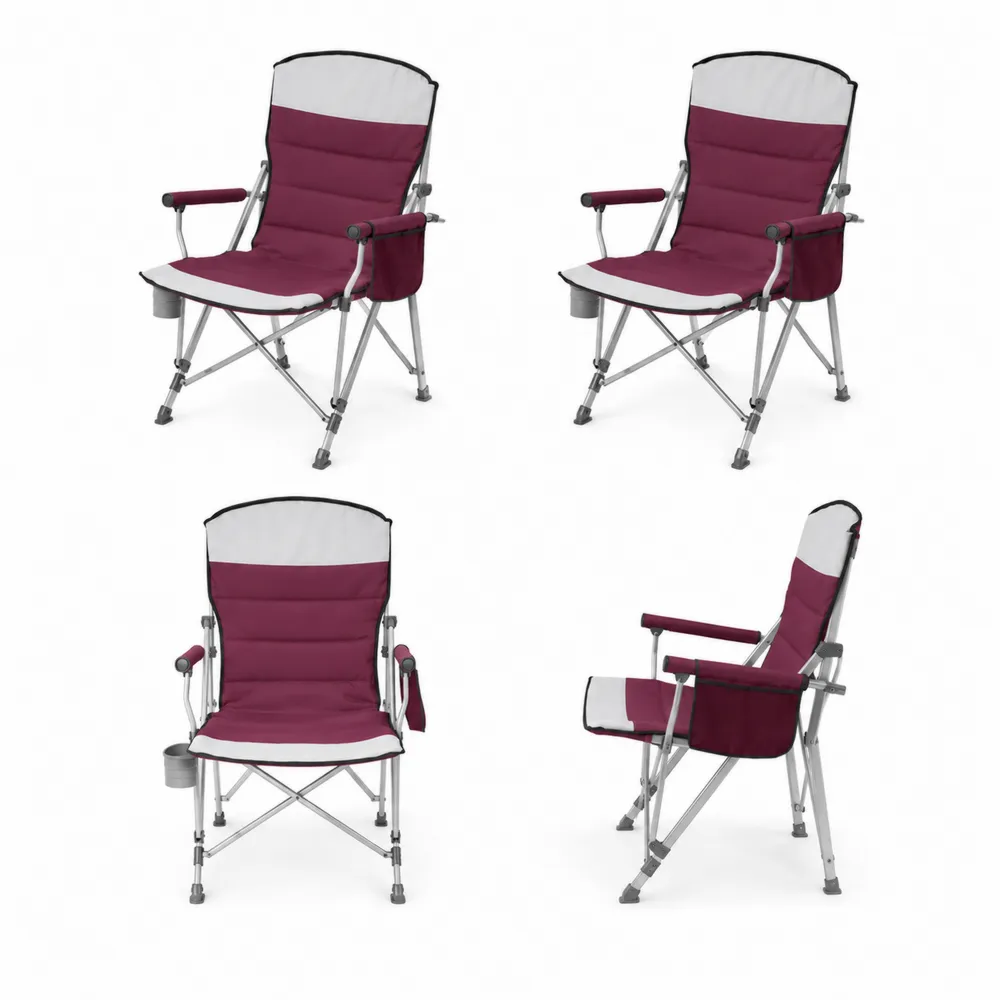 Silla plegable de metal con asiento de tela Borgoña y Gris