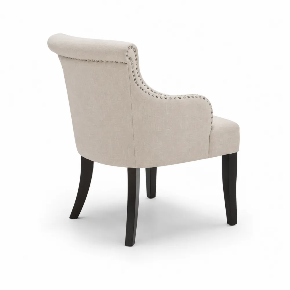 Silla de Tela Beige con Estructura de Madera de Caucho