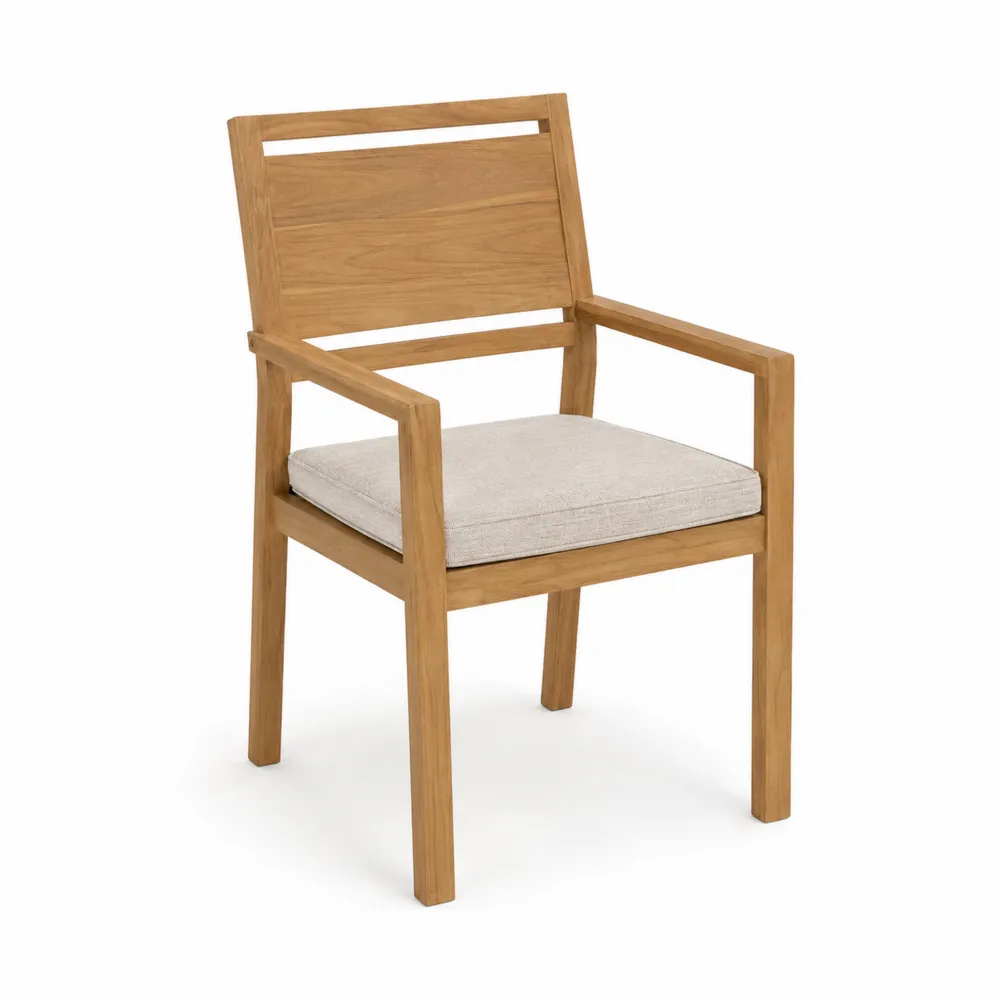 Silla de Madera de Teca con Cojín Beige