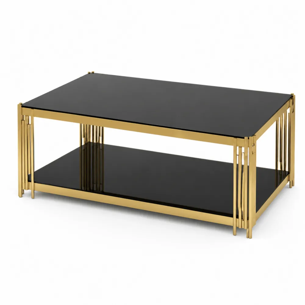 Mesa de centro de vidrio templado y acero inoxidable 110 cm