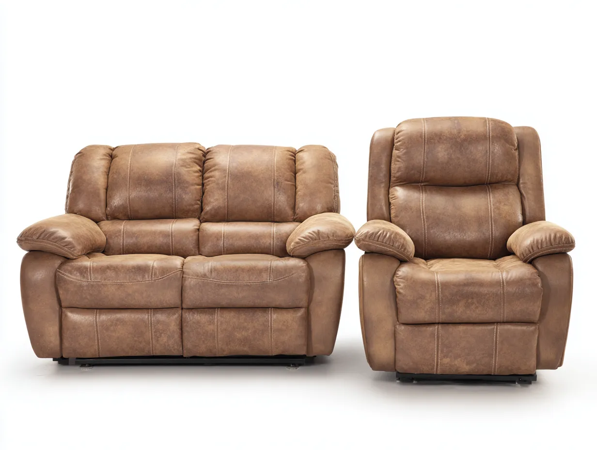Set divani - pelle sintetica - 176 x 94 x 101 cm - marrone chiaro - stile moderno-Movoranihome