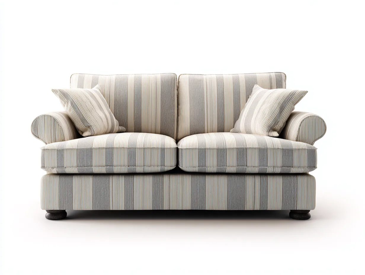 Divano a due posti - tessuto-legno - 163x91x87 cm - beige a righe - stile classico-Movoranihome