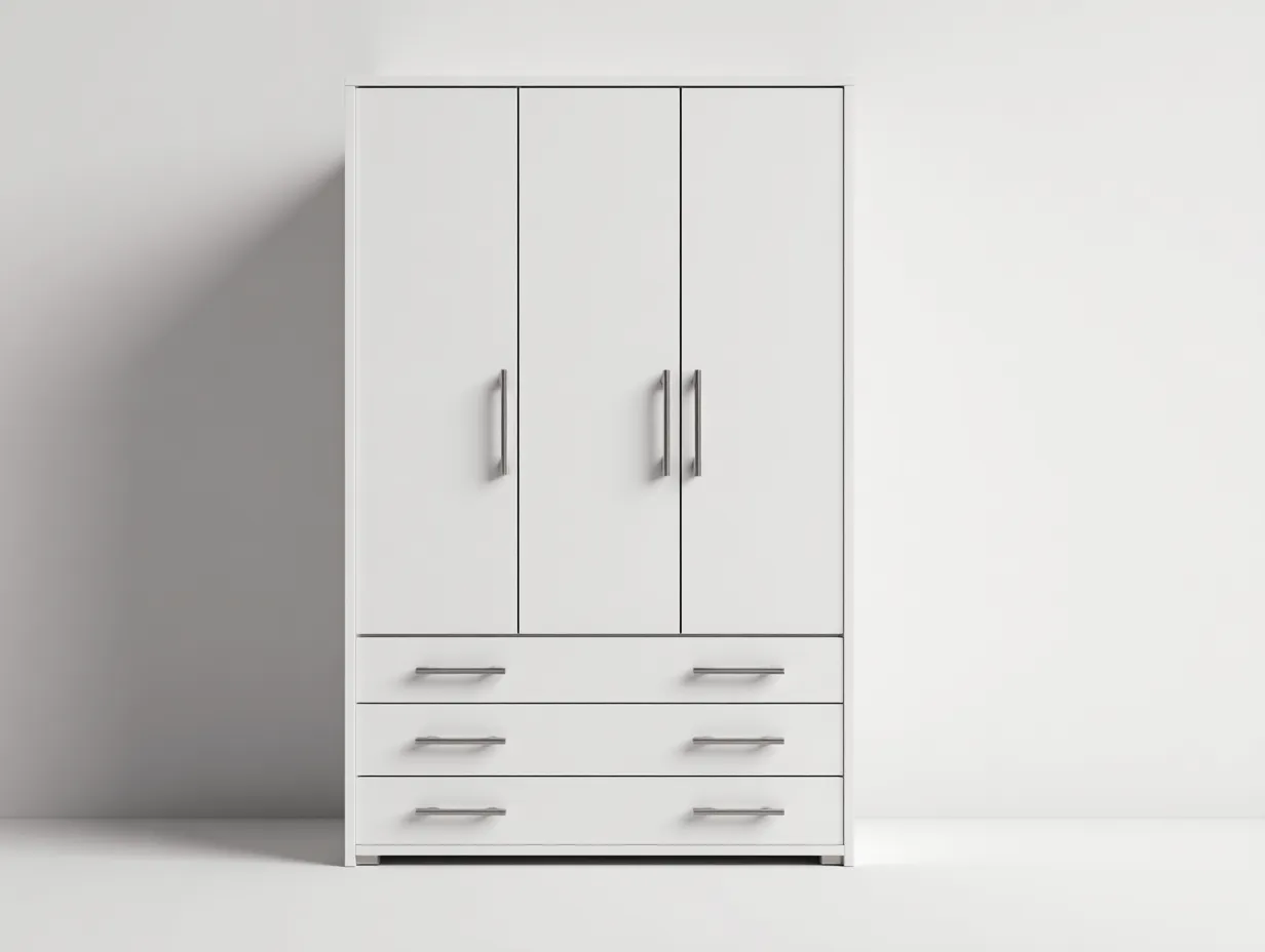 Armadio a 3 ante - legno-MDF - 140x60x195 cm - bianco opaco - stile moderno essenziale-Movoranihome