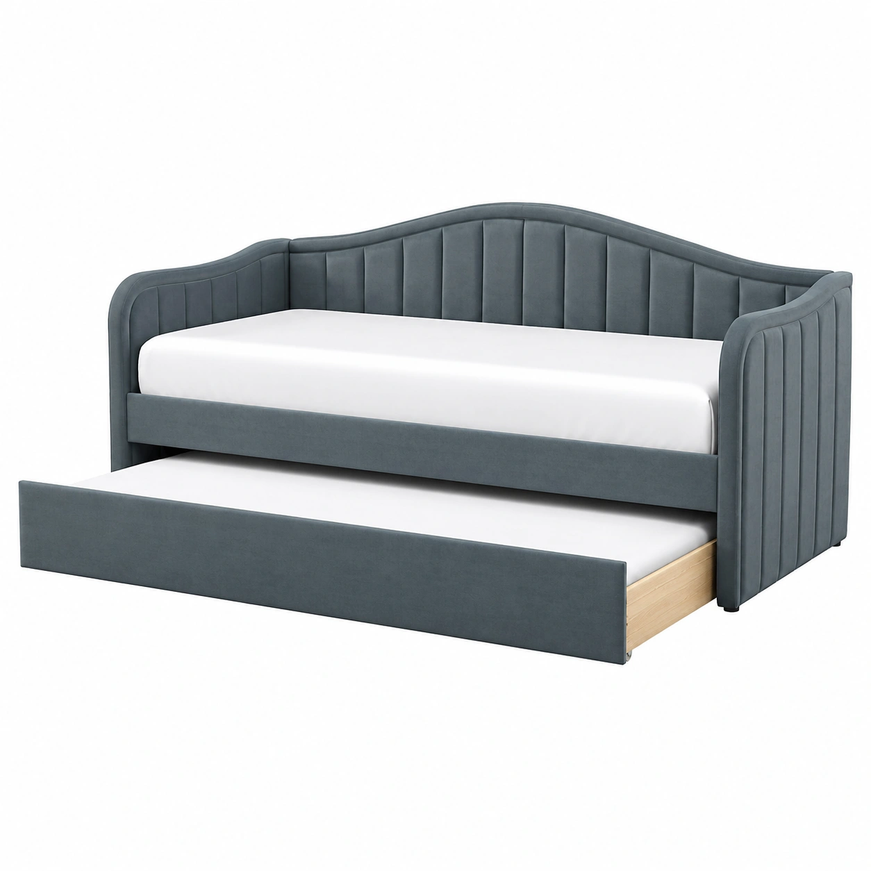 Cama Nido Tapizada Moderna con Cama Extraible y Cabecera Curva-furniqoza