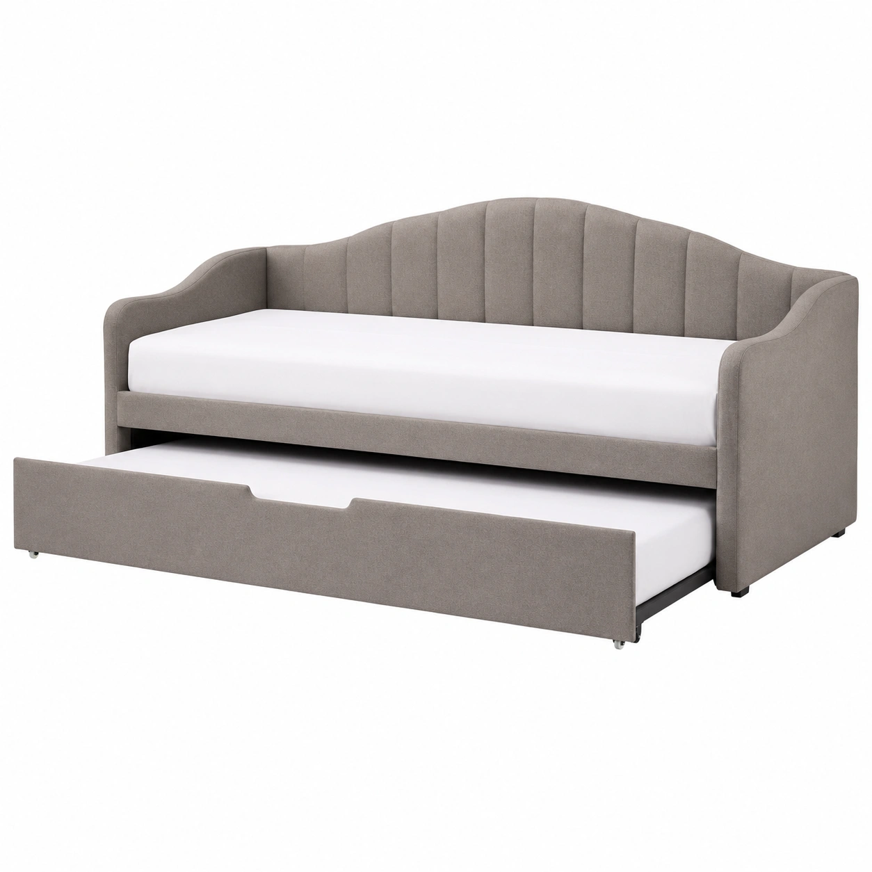 Cama Nido Tapizada Gris Taupe Moderna con Cama Extraible y Cabecera Acolchada-furniqoza