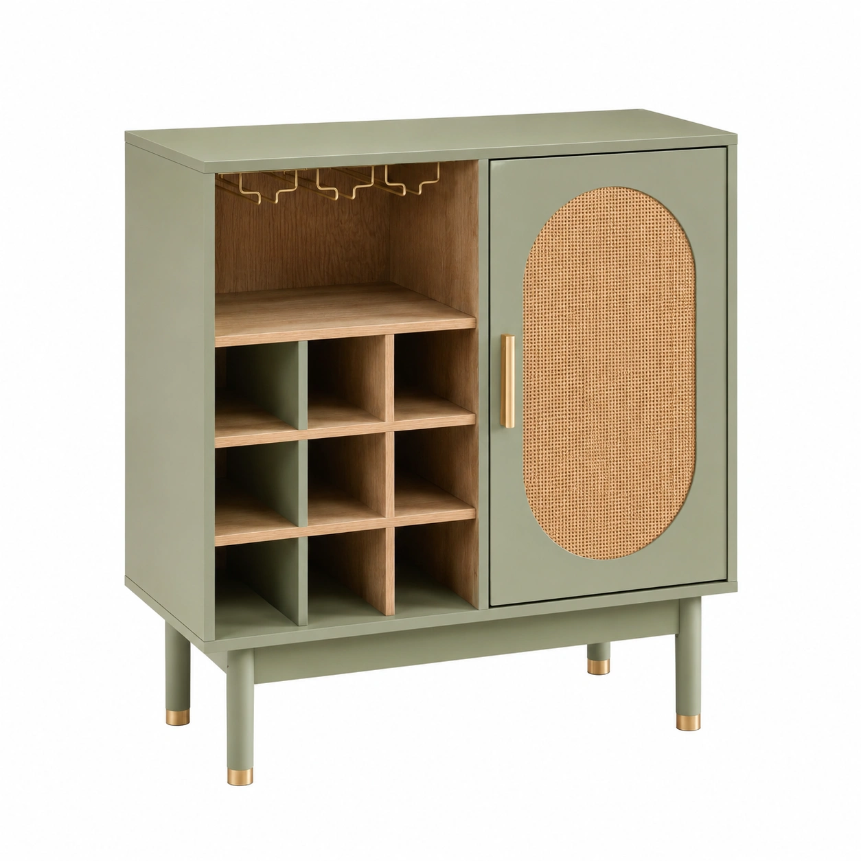 Armario Bar Vintage para Vino y Copas con Puerta de Rat�n y Compartimentos de Almacenamiento Verde Salvia-furniqoza