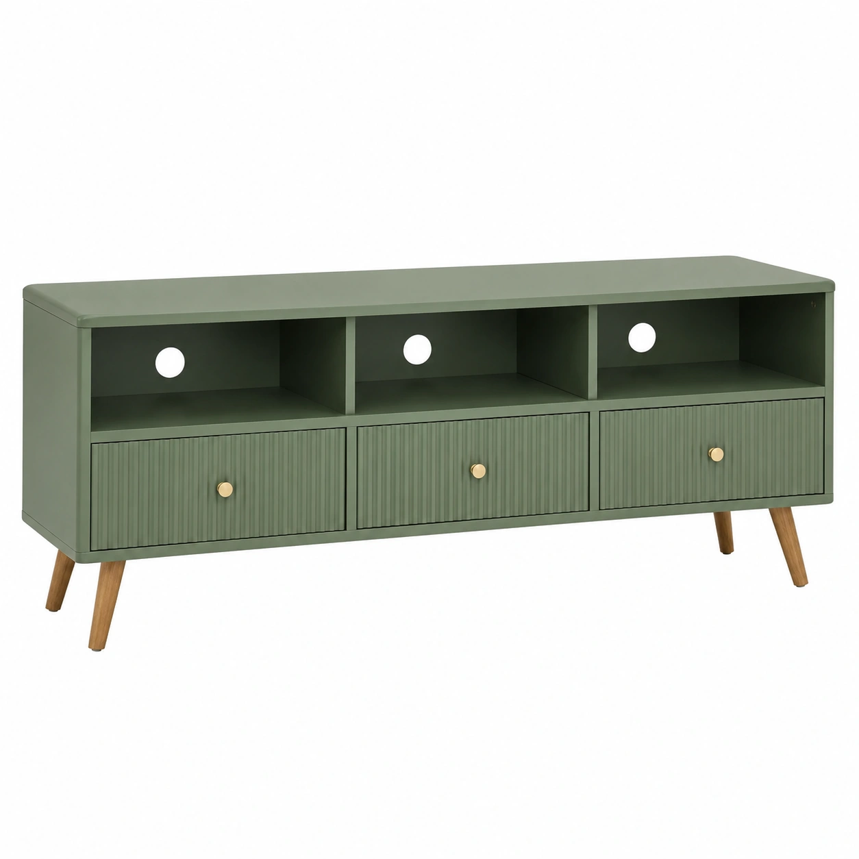 Mueble TV Nordico con Cajones y Compartimentos Abiertos Verde Oliva-furniqoza
