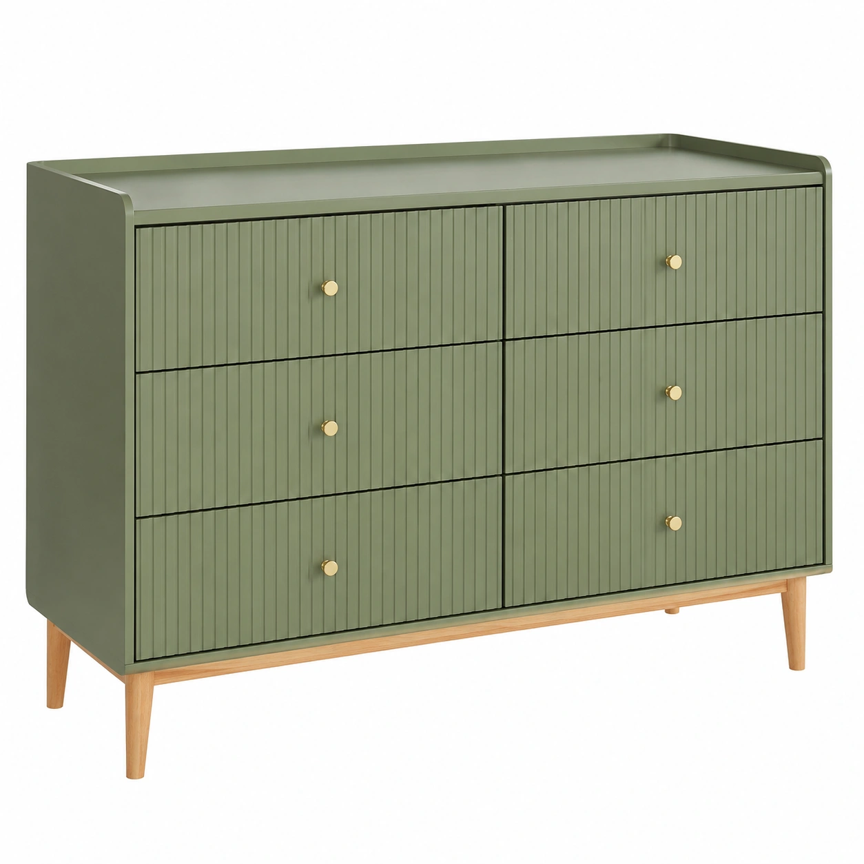 Comoda moderna de 6 cajones con acabado acanalado y patas nordicas de madera-furniqoza