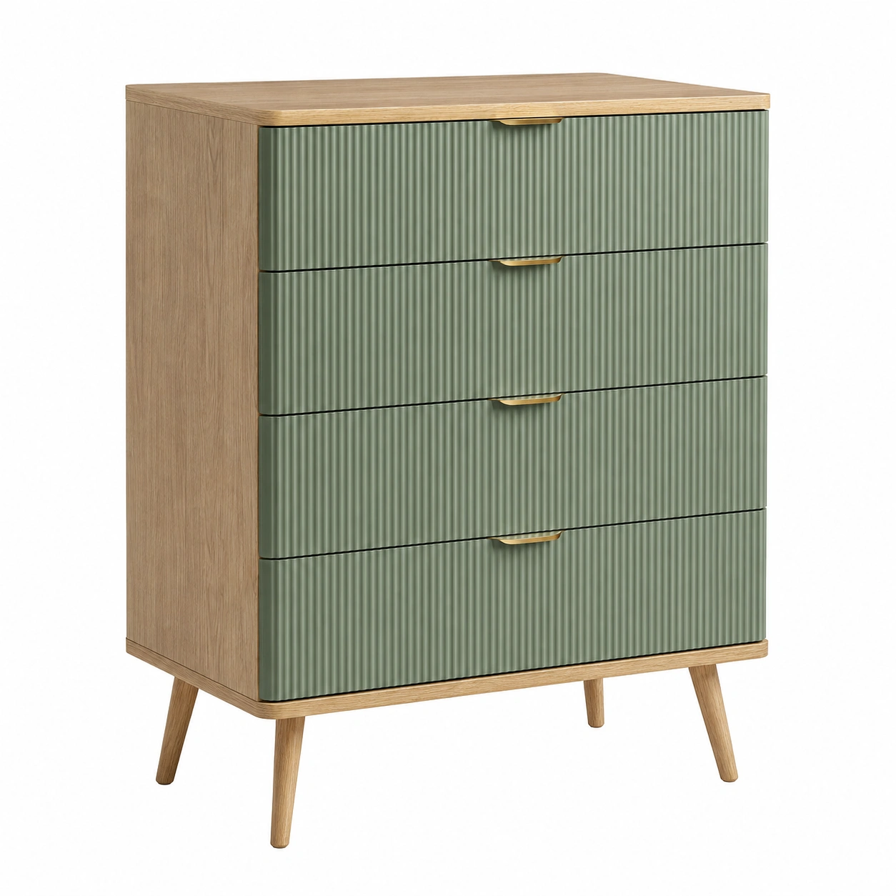 Comoda Moderna de 4 Cajones con Textura Vertical y Patas de Madera para Dormitorio Sala de Estar Organizacion del Hogar-furniqoza