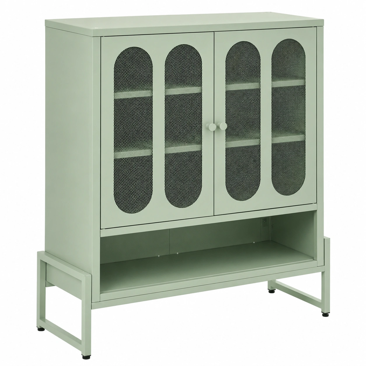Armario Metalico Moderno Verde Salvia con Puertas de Malla y Estante Inferior-furniqoza