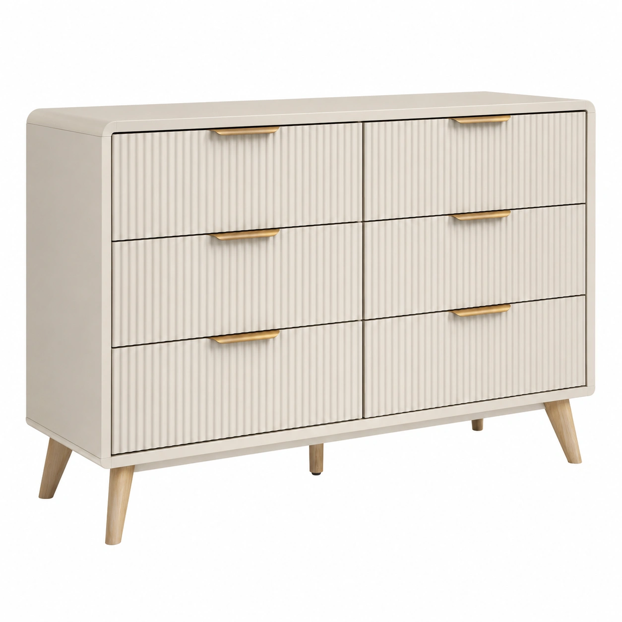 Comoda Moderna Escandinava 6 Cajones Textura Lineal Beige para Dormitorio y Sala-furniqoza