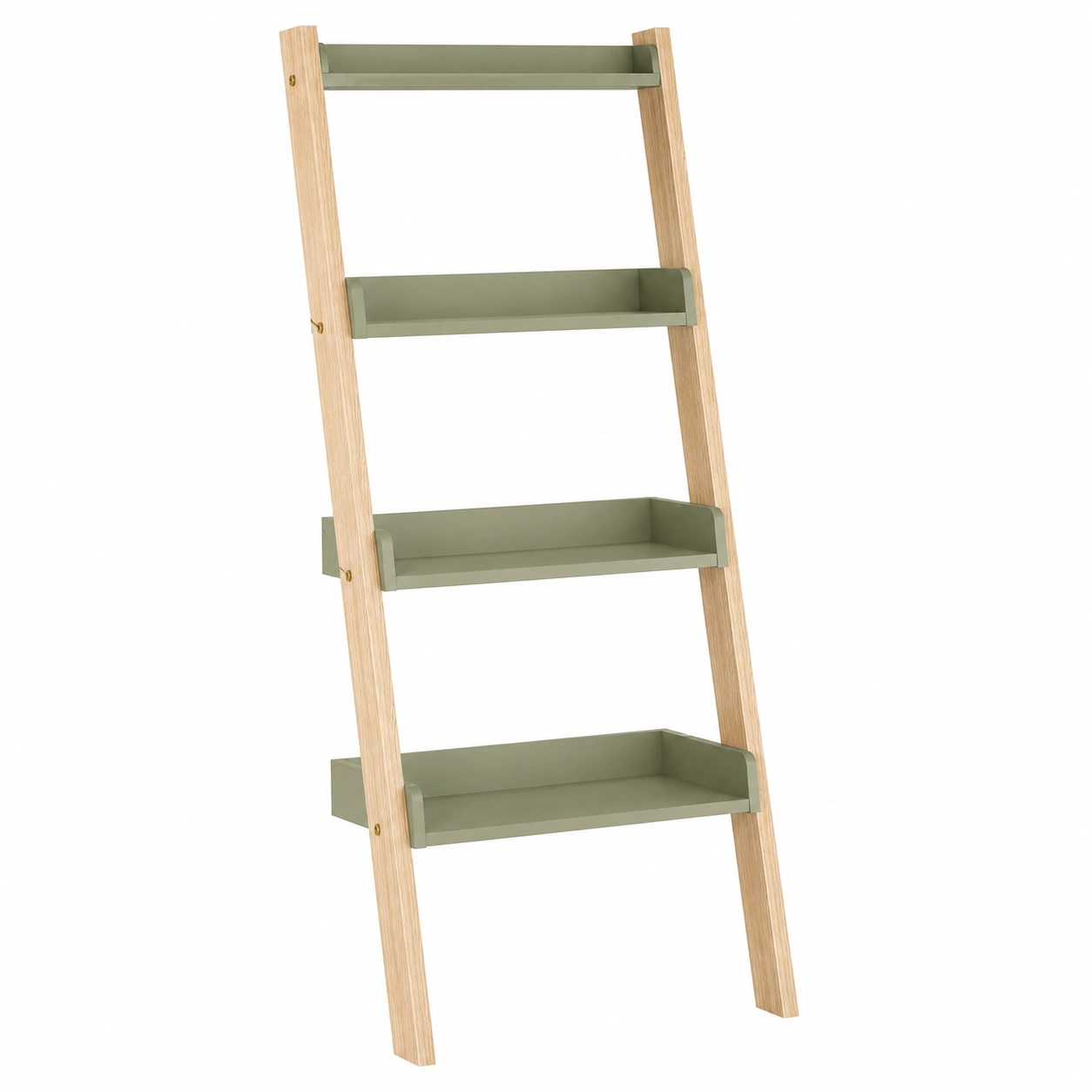 Estanteria escalera decorativa con baldas verdes y acabado madera-furniqoza