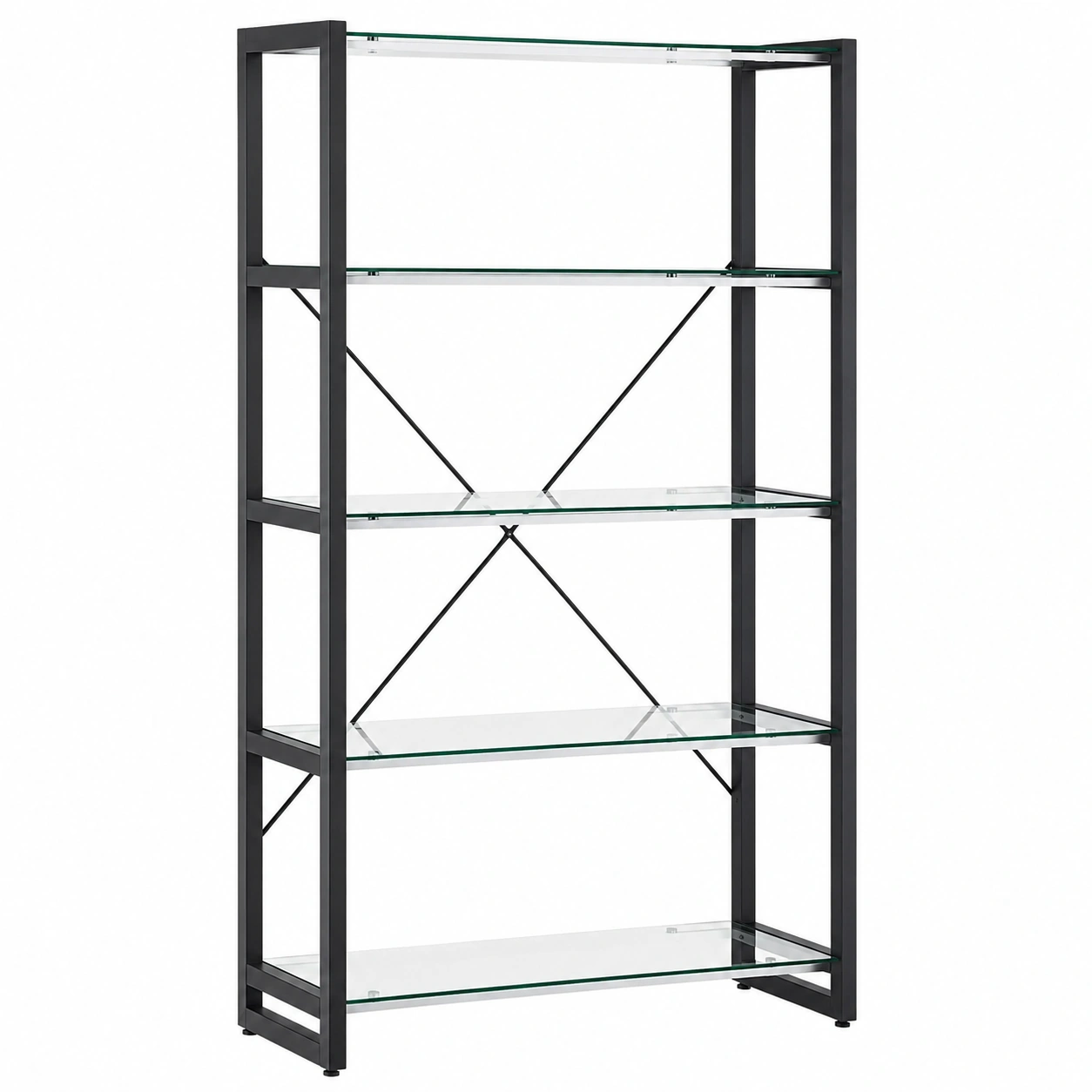 Estanteria industrial de cristal y metal con 4 niveles abiertos-furniqoza