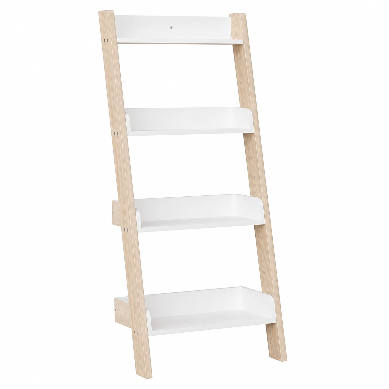 Estanteria escalera moderna con baldas blancas y efecto madera-furniqoza