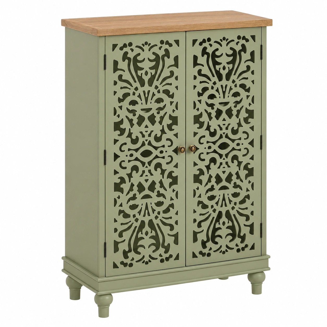 Armario decorativo con puertas caladas y acabado vintage-furniqoza