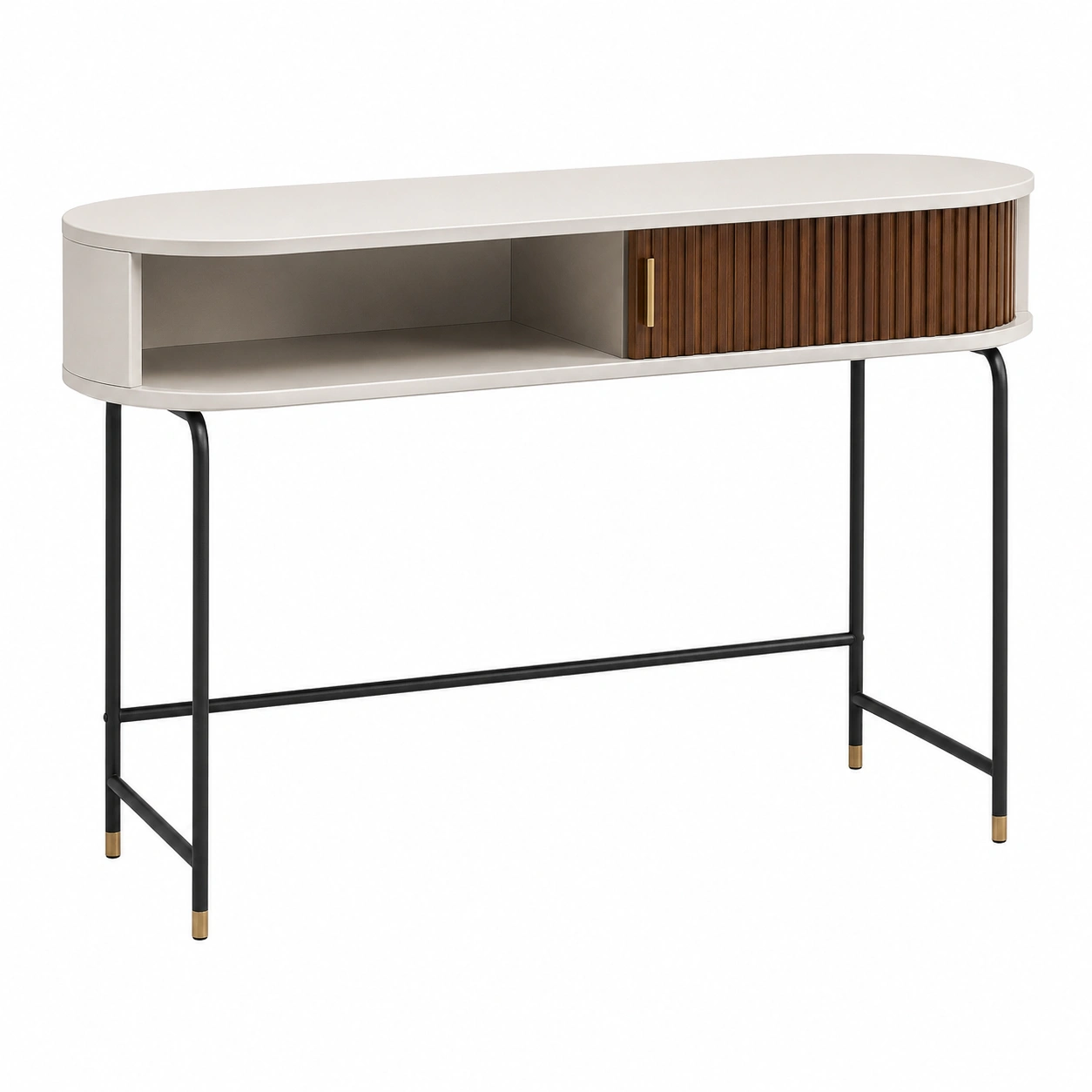 Consola Moderna Ovalada Minimalista con Puerta Ranurada-livexoza