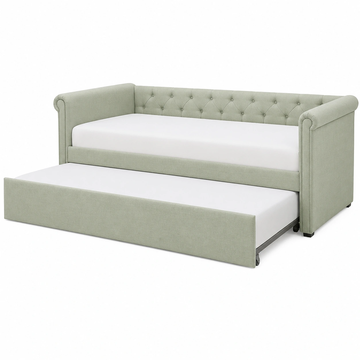 Sofa Cama Nido Tapizado Verde Claro con Respaldo Acolchado para Habitacion y Sala-livexoza