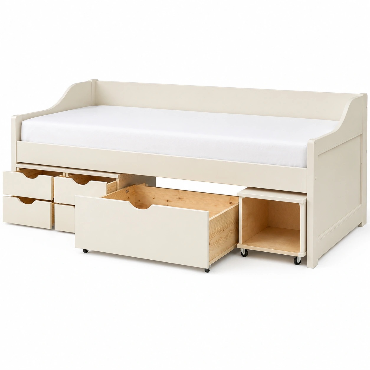 Cama Individual con Cajones y Estantes Integrados-livexoza