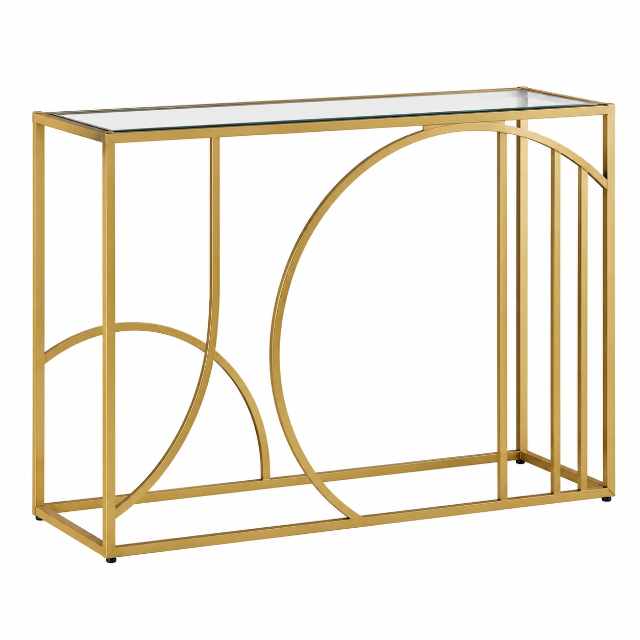 Consola Moderna Geometrica Dorada con Cubierta de Vidrio-livexoza