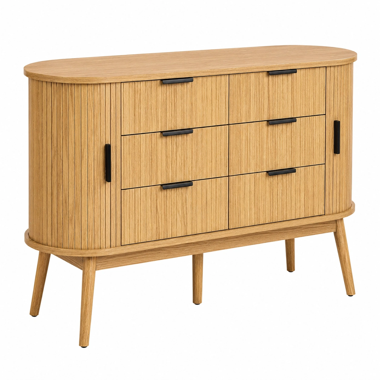 Aparador moderno de madera con puertas curvas y almacenamiento amplio-livexoza