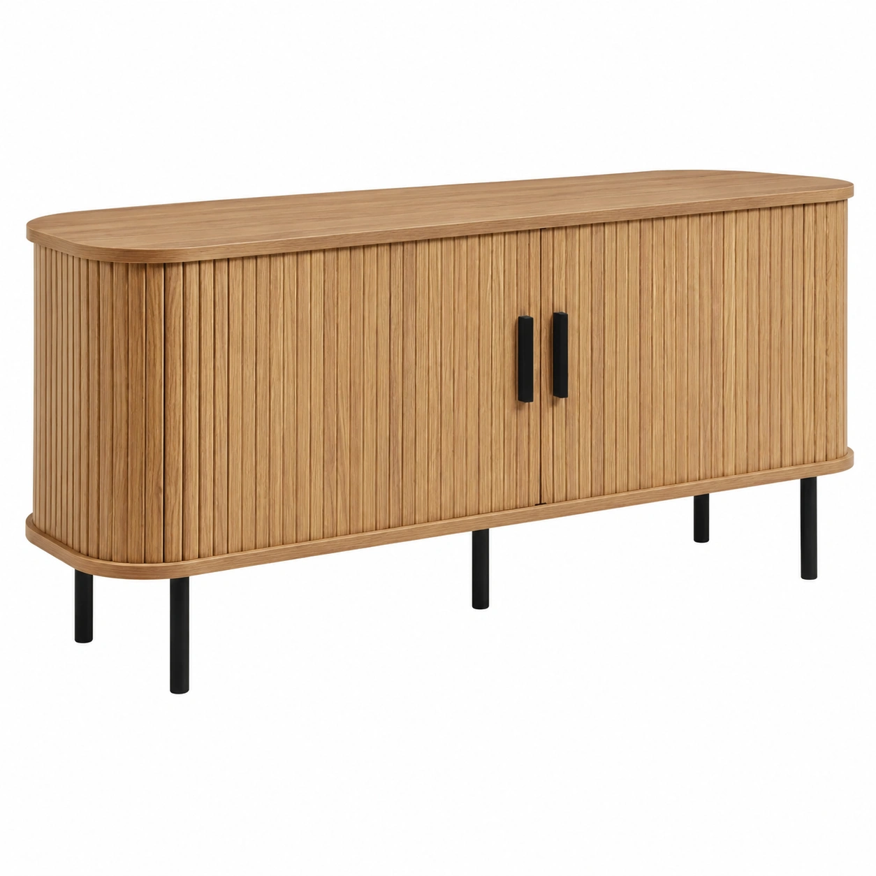 Aparador Moderno de Madera con Puertas Acanaladas y Patas Negras-livexoza