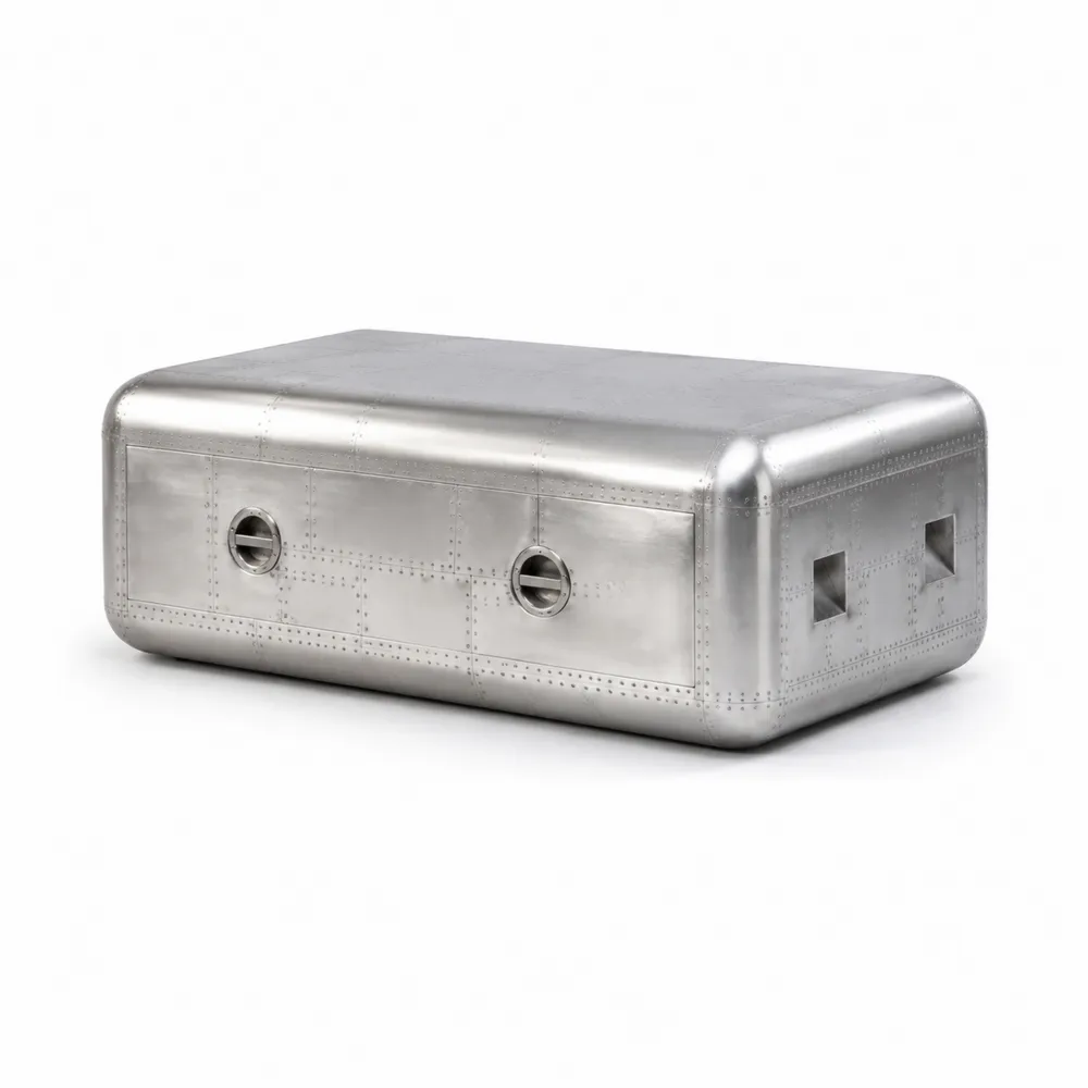 Mesa de centro rectangular de aluminio plateado 120x60x40 cm