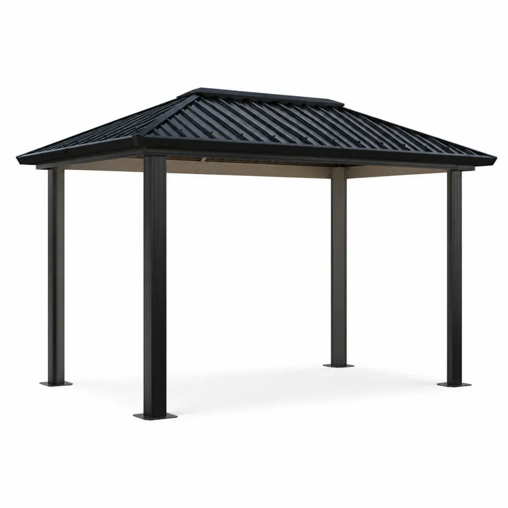 Cenador de Aluminio con Techo de Acero 300x400 cm Negro