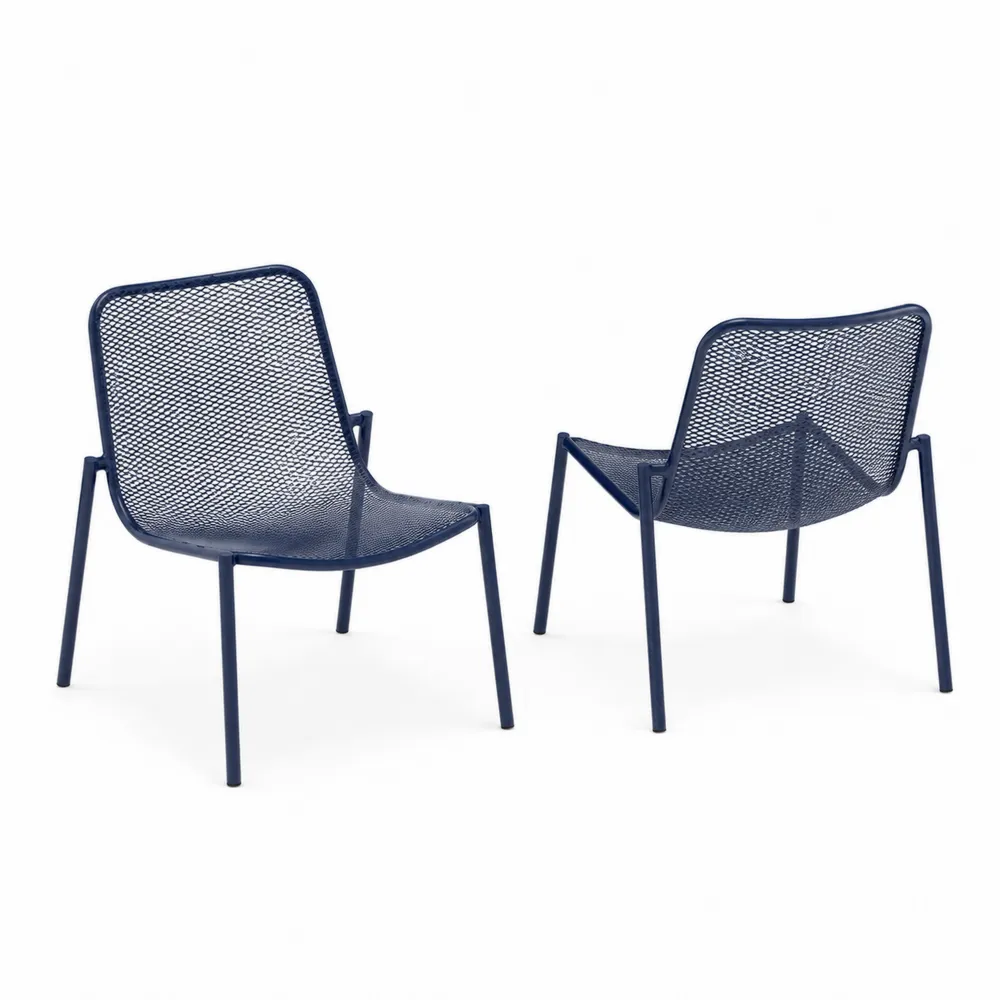 Conjunto de 2 sillas de malla de metal azul para exterior