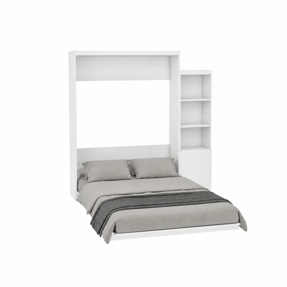 Cama abatible de panel con estantería lateral 200x160 cm Blanco