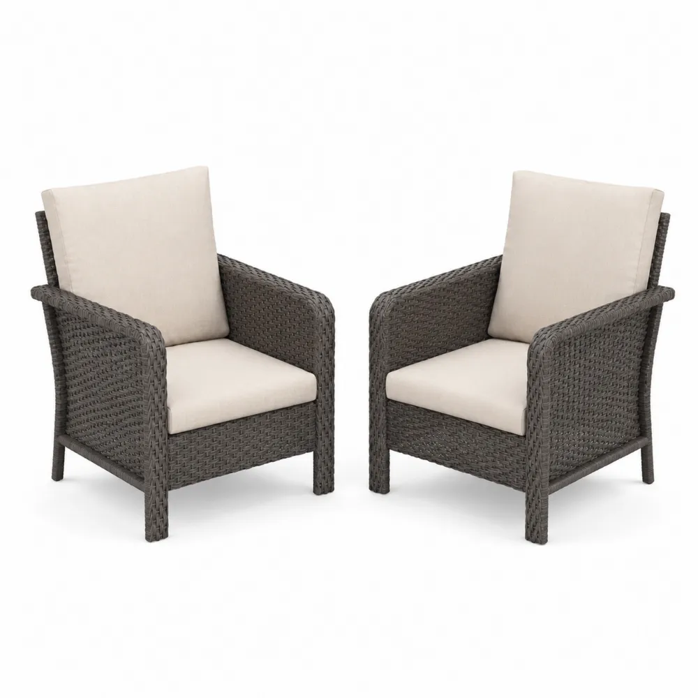 Conjunto de 2 Sillones de Exterior de Rattan Sintético Gris con Cojines de Poliuretano Beige