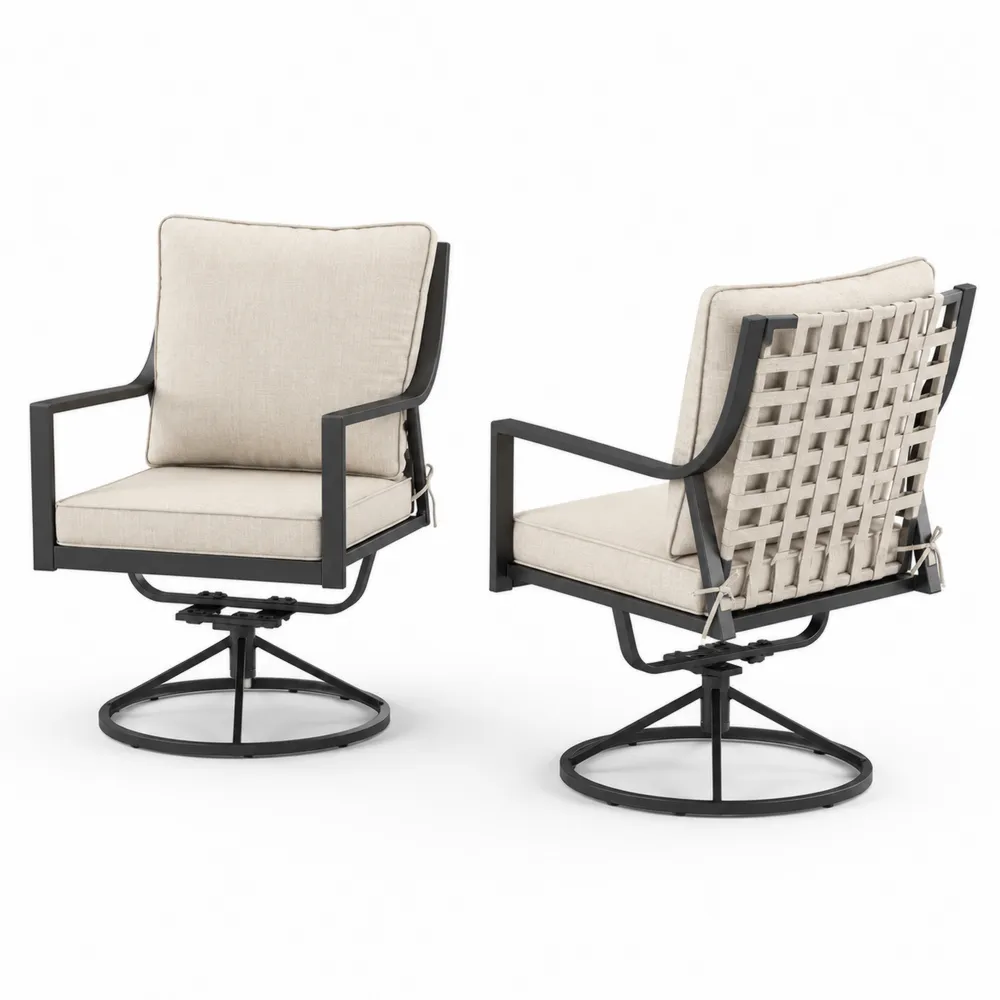 Sillas Giratorias de Aluminio Negro con Cojines de Poliéster Beige