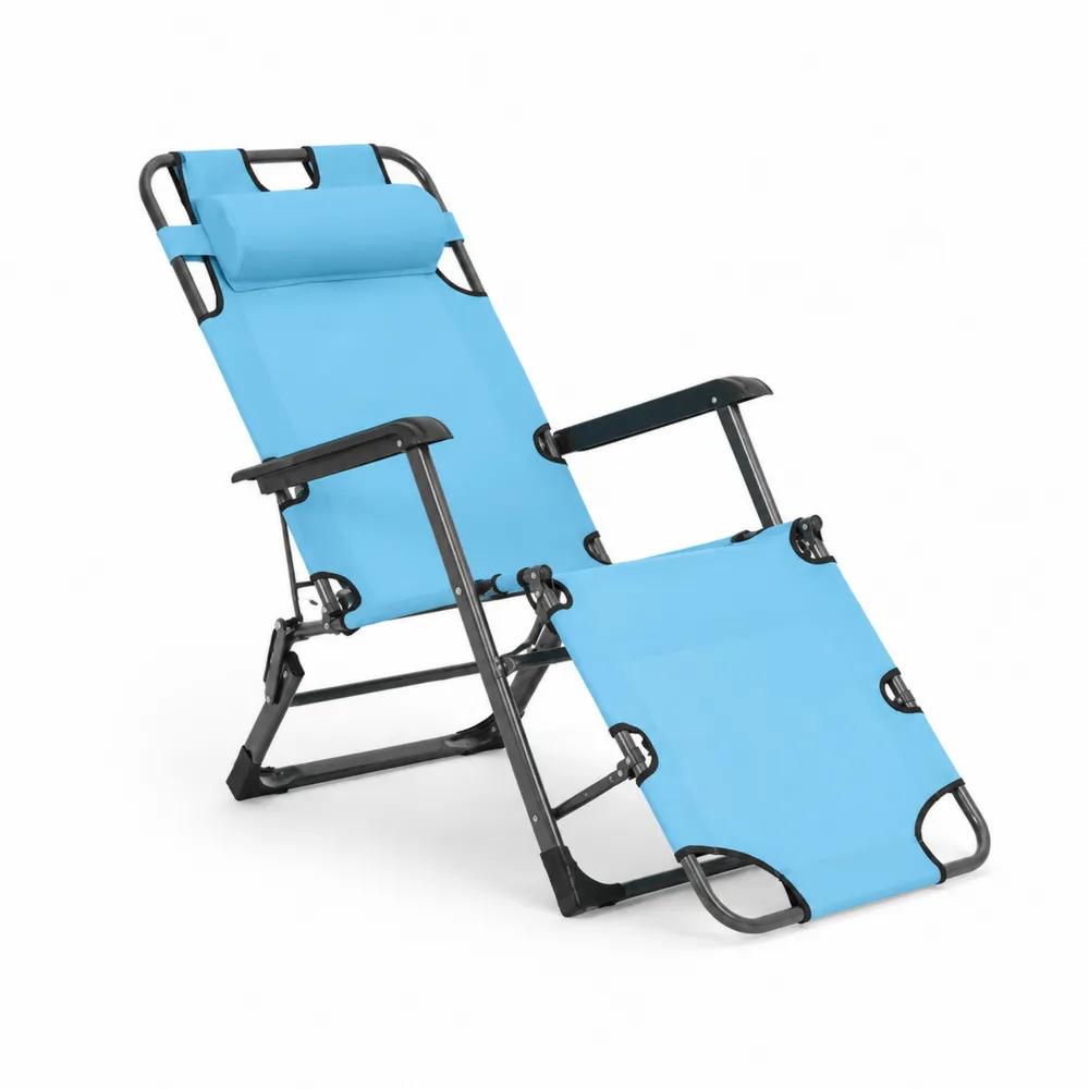 Silla de playa reclinable azul de aluminio y poliéster