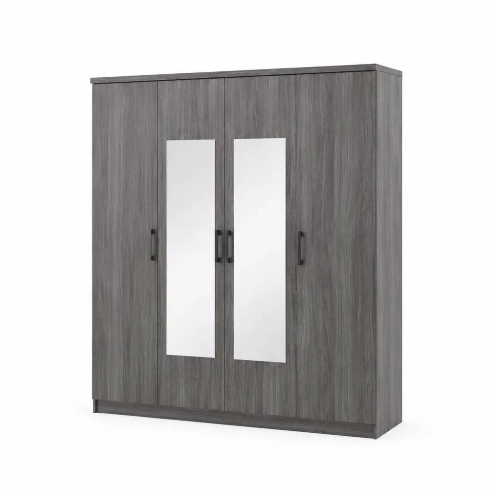 Armario madera con espejo 4 puertas Gris