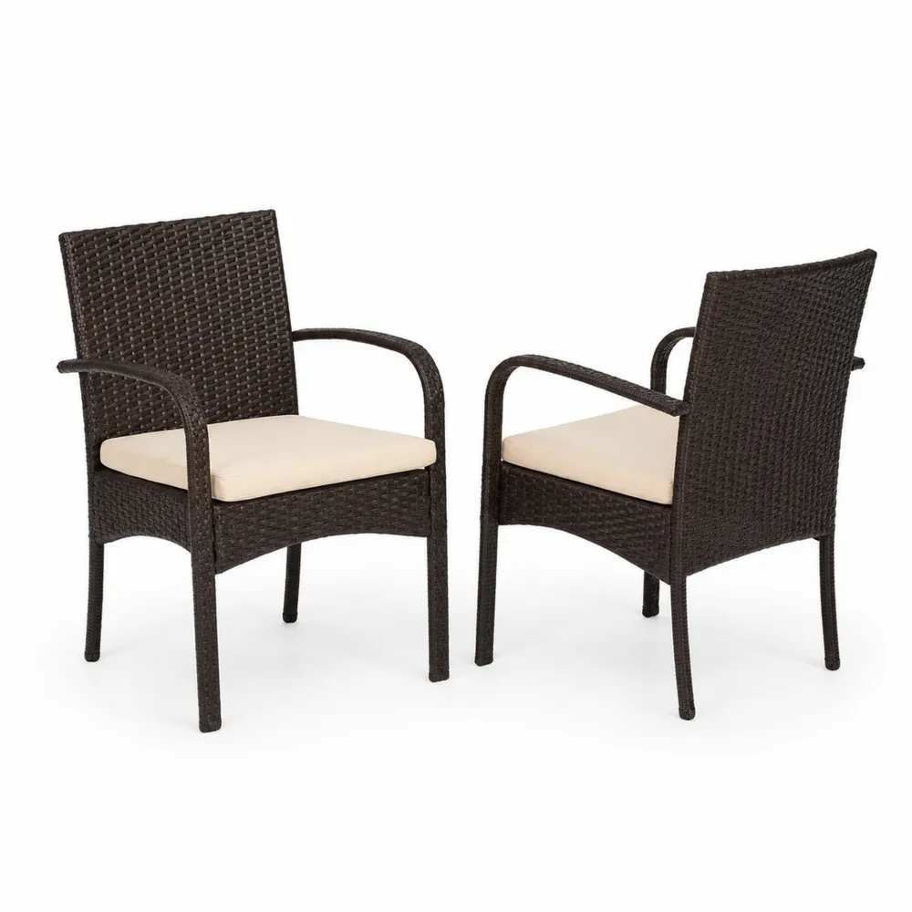 Sillas de Mimbre Sintético con Cojines Beige para Exterior - Set de 2